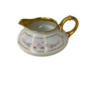 Antique J & C Creamer Bone China Pink Roses Gold Trim Portland G.H.B 5"